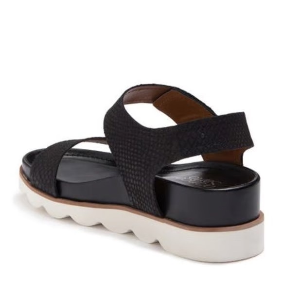 Franco Sarto India Platform Wedge Leather Velcro Sandal Black Embossed Snake 10 - Picture 2 of 16